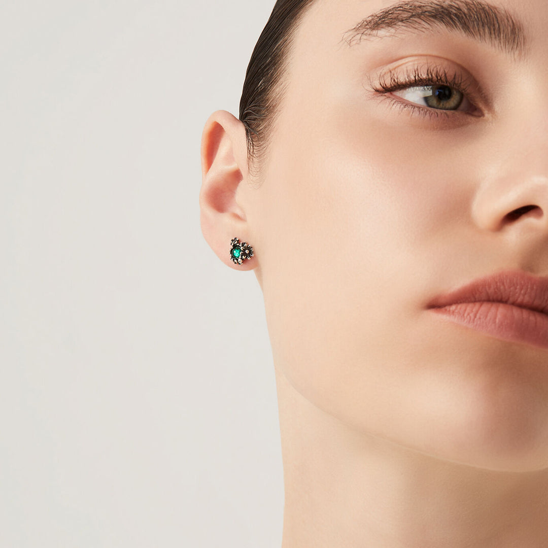 Giovanni Raspini mini garden daisies earrings Earrings in 925 Silver, green agate and tourmalinated quartz 11821/1