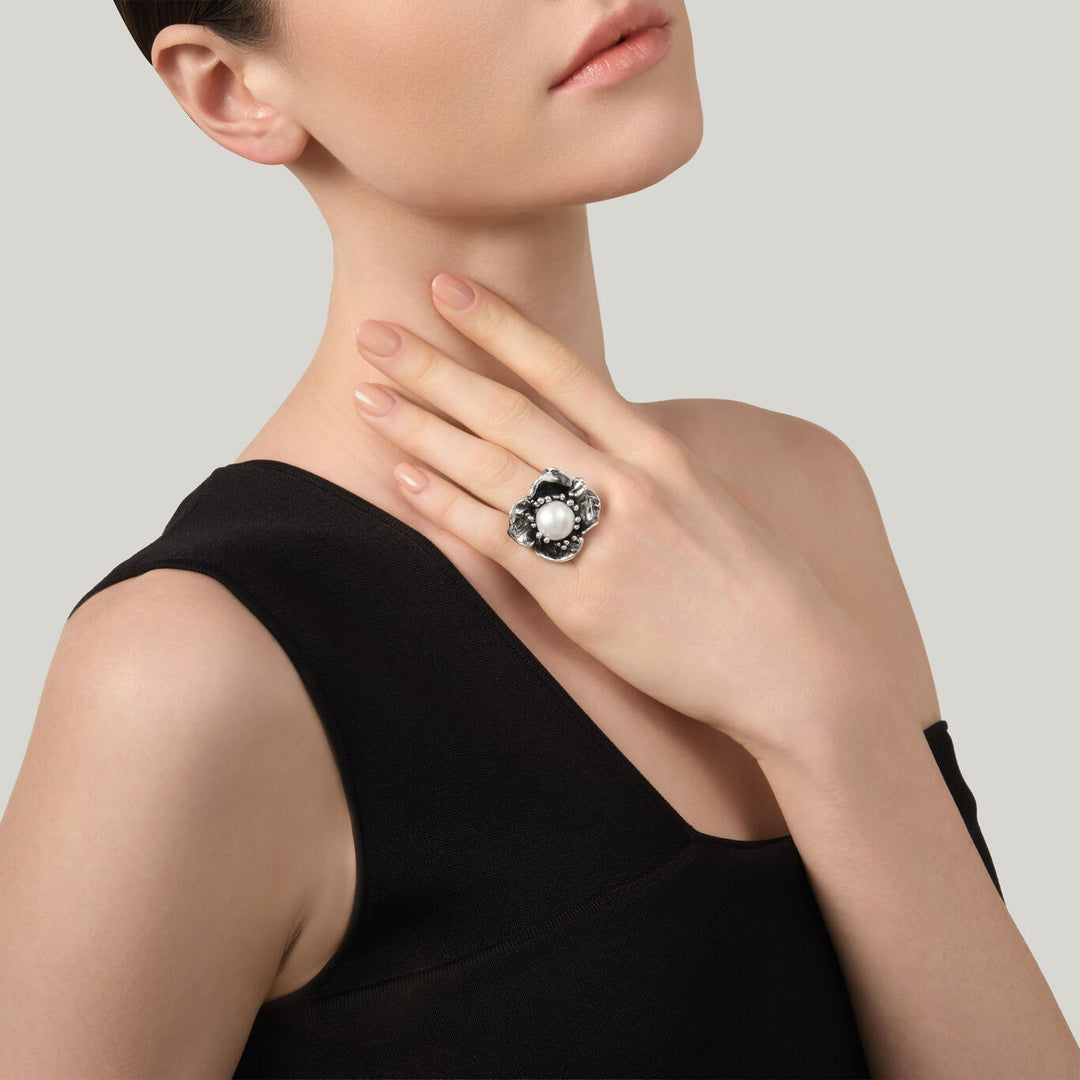 Giovanni Raspini large magnolia ring 925 Silver Ring 12635