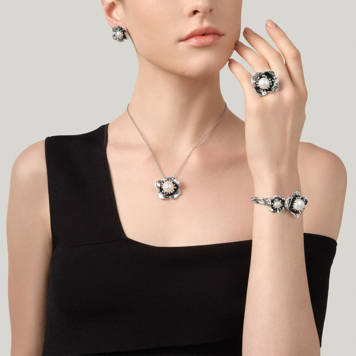 Giovanni Raspini large magnolia ring 925 Silver Ring 12635