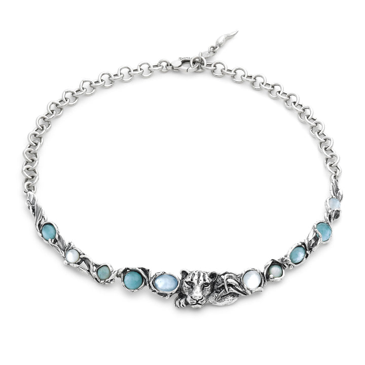 Giovanni Raspini Blue Jaguar Halskette – Halskette aus 925er Silber, Perlmutt, Bergkristall und Quarz – 12680