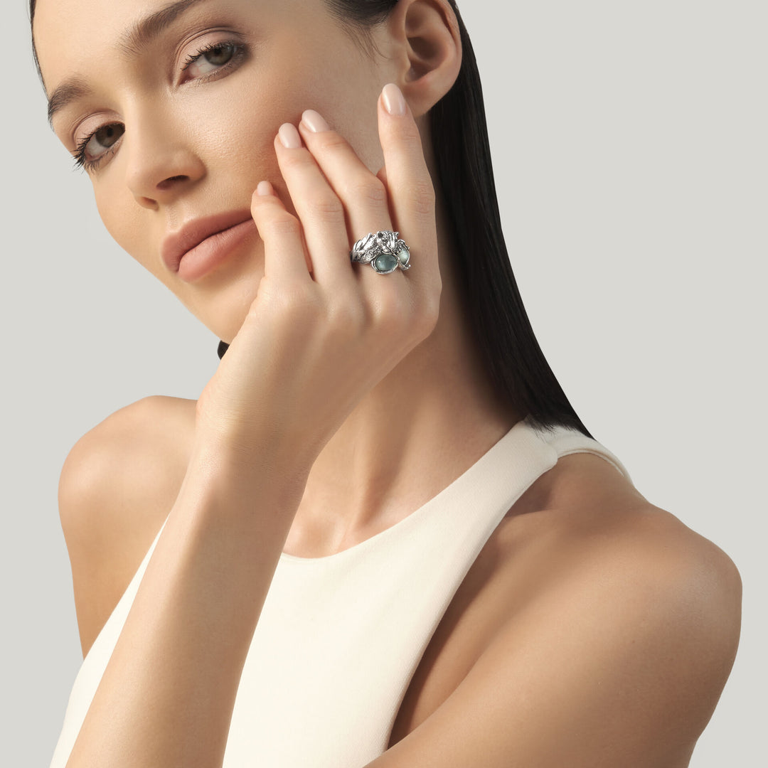 Giovanni Raspini Blue Jaguar Ring - Ring van 925 zilver, parelmoer en kwarts - 12683