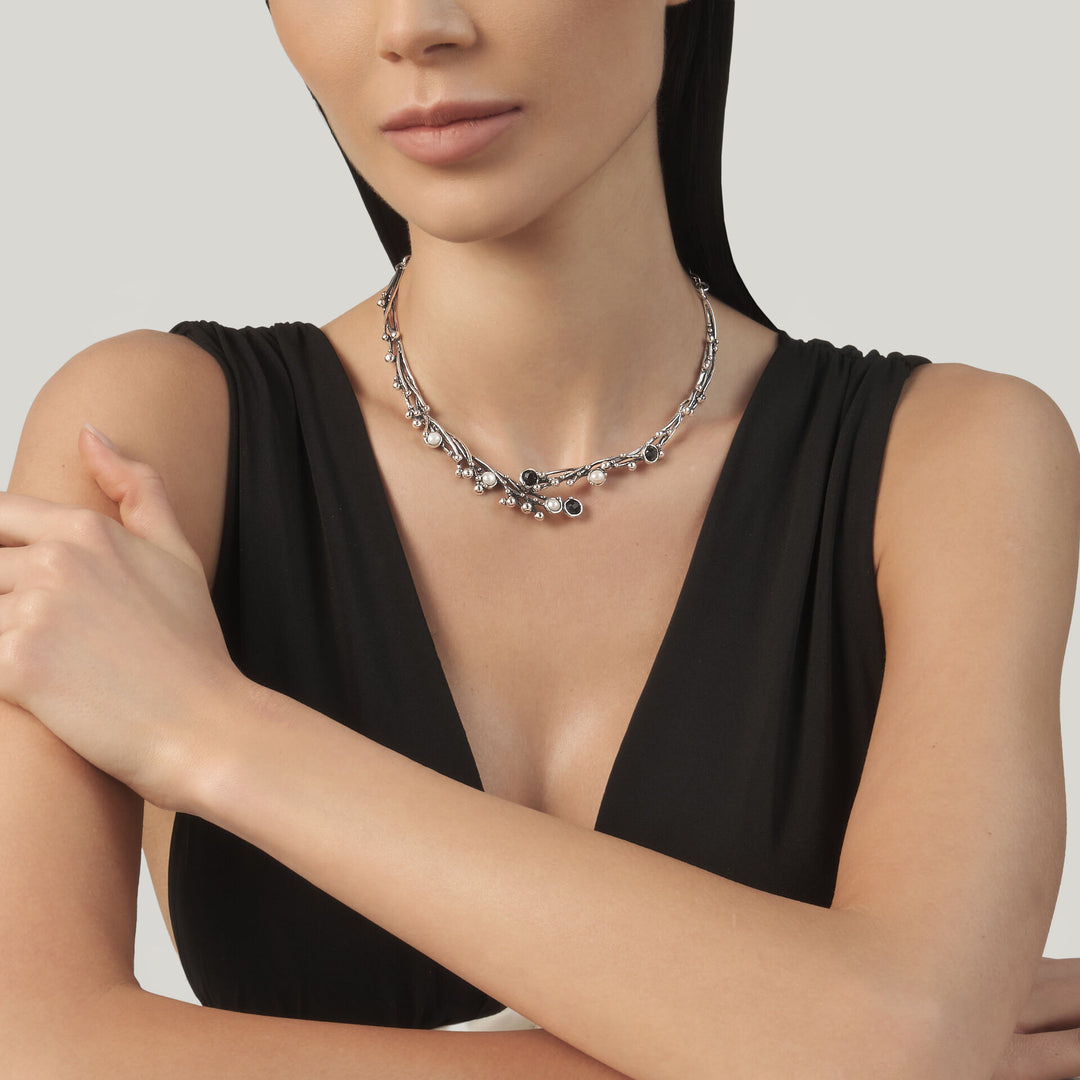 Giovanni Raspini Aura Halskette – Halskette aus 925er Silber, natürliche Perlen und Onyx – 12685