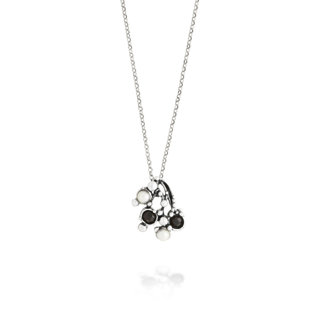 Giovanni Raspini Aura-Anhänger – Halskette aus 925er Silber, Naturperlen und Onyx – 12686