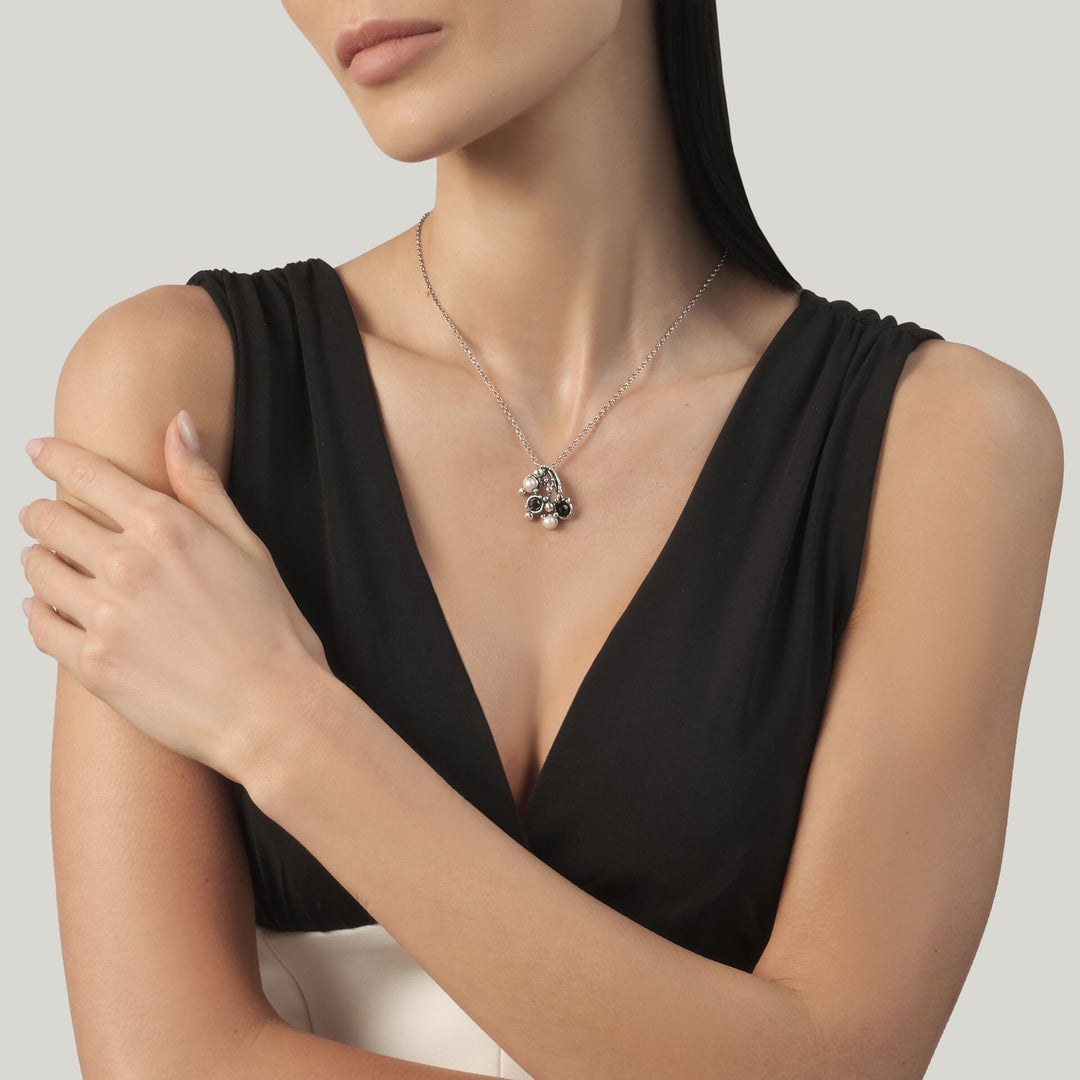 Giovanni Raspini Aura-Anhänger – Halskette aus 925er Silber, Naturperlen und Onyx – 12686