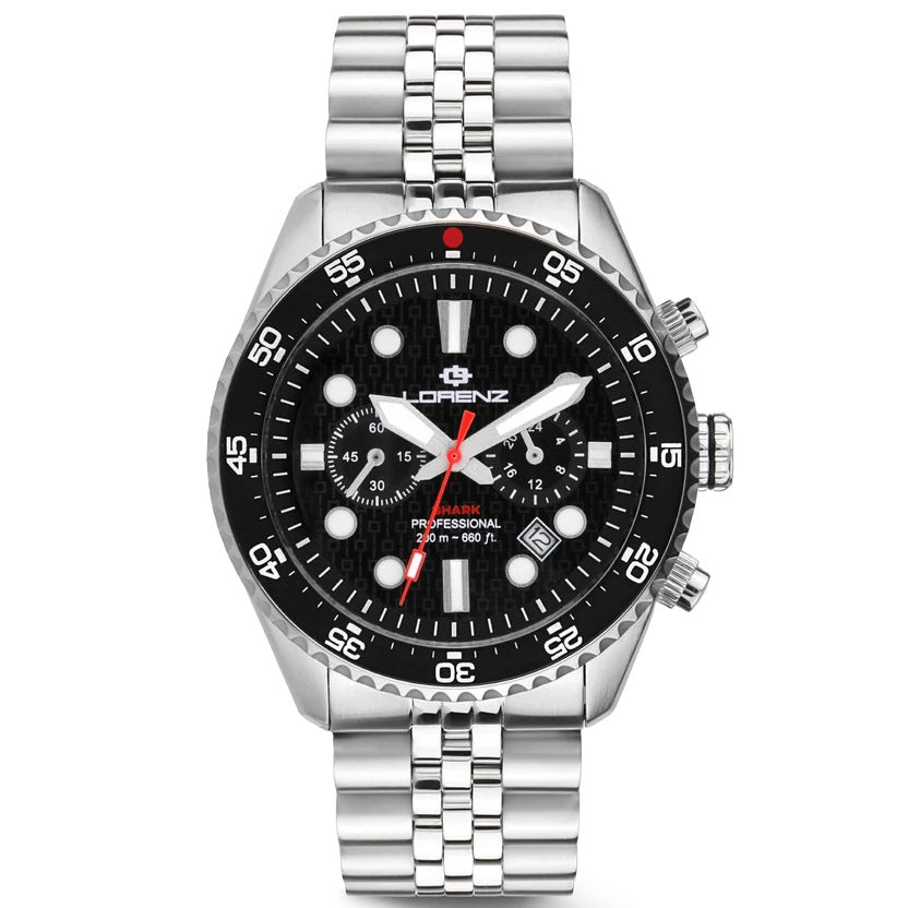 Lorenz Shark 5 Chrono 42 mm zwart quartz stalen horloge 030285AA