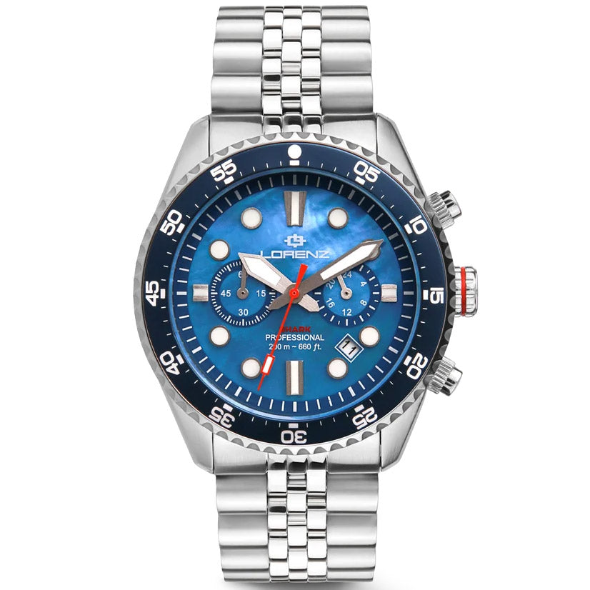 Lorenz Shark 5 Chrono horloge 42 mm parelmoer blauw kwartsstaal 030285BB