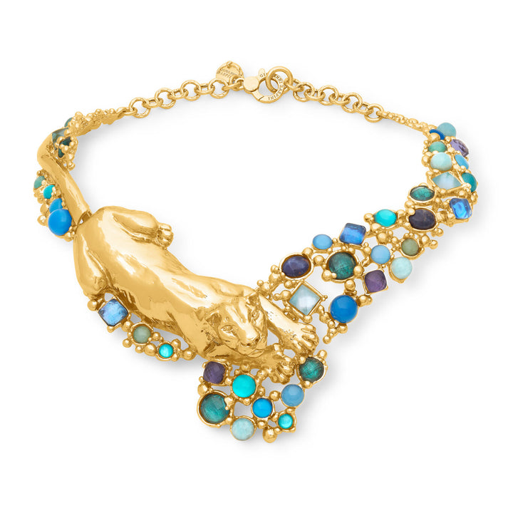 Giovanni Raspini panthère mirage bleu ketting 18kt vergulde ketting, natuurstenen en edelstenen N0032