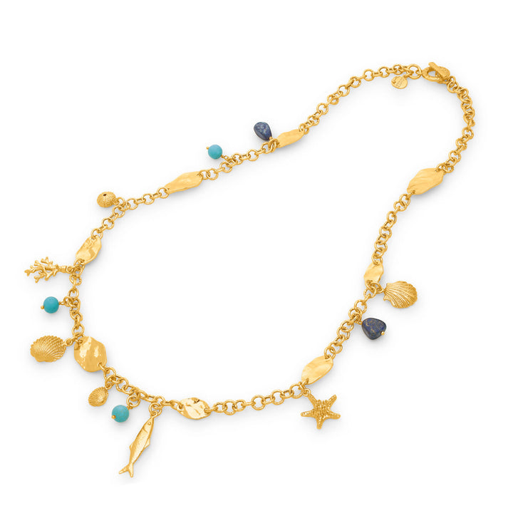 Giovanni Raspini lange grand bleu ketting 18kt vergulde ketting met lapis lazuli en aulite N0072