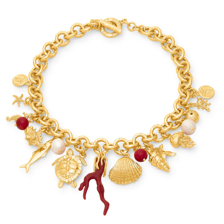 Giovanni Raspini mistral ketting 18kt vergulde ketting met natuurlijke parels en harskoraal N0073