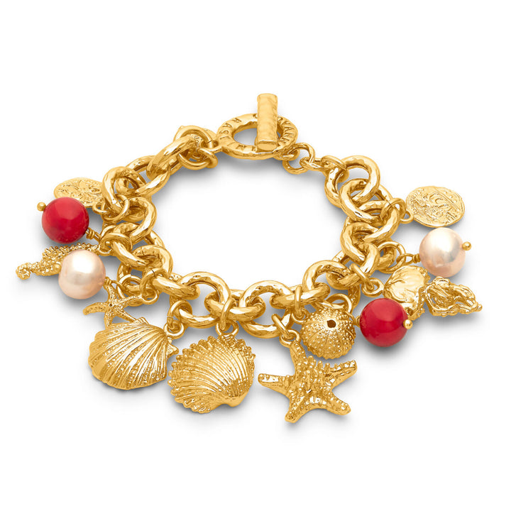 Giovanni Raspini Mistral-Armband, 18 kt vergoldetes Armband mit Naturperlen und Harzkoralle N0074