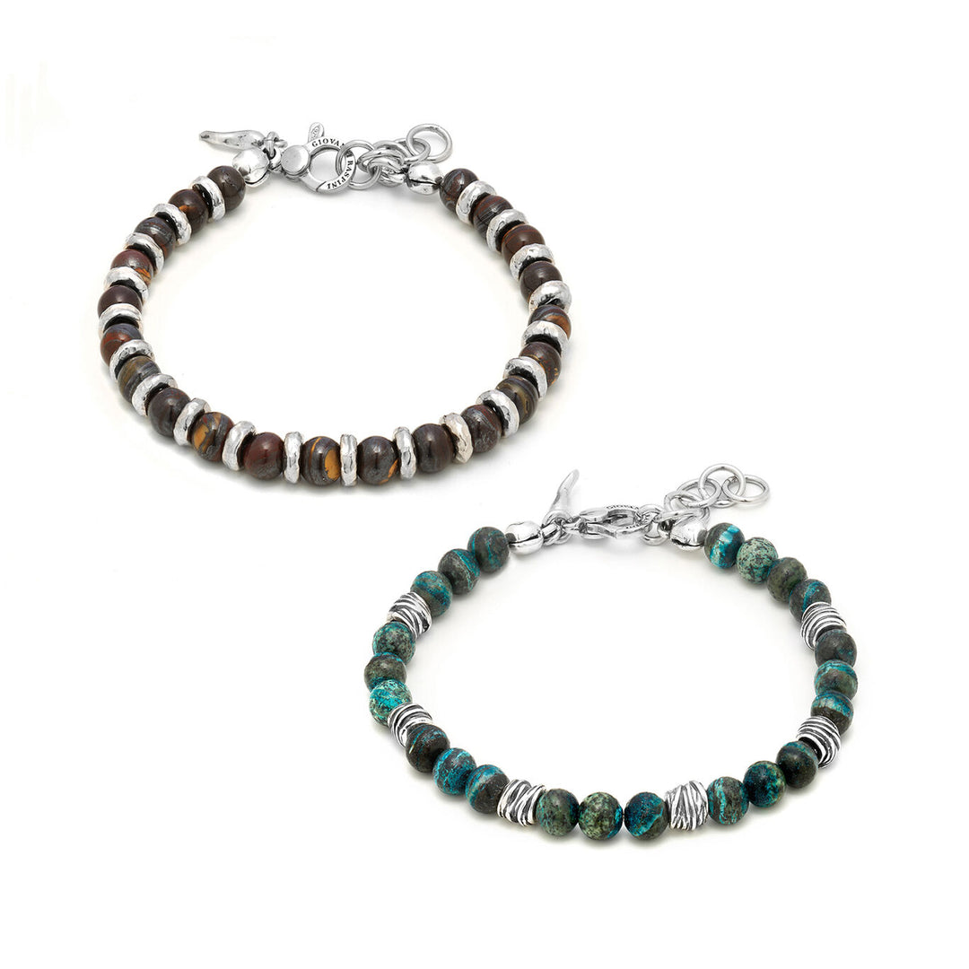 Giovanni Raspini Tango-Set Armbänder aus 925er Silber, grünem Jaspis und Bullauge X01597