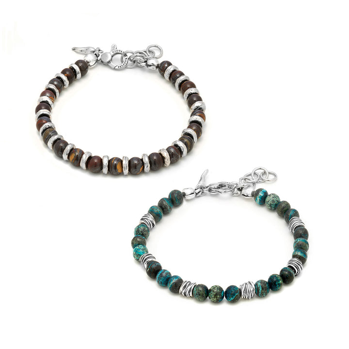 Giovanni Raspini Tango-Set Armbänder aus 925er Silber, grünem Jaspis und Bullauge X01597
