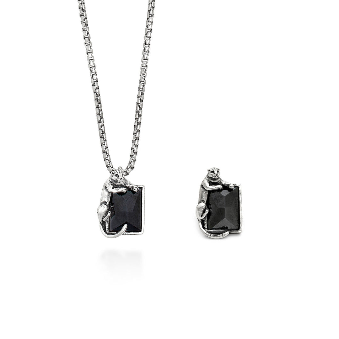 Giovanni Raspini set black panther Necklace and brooch in 925 silver and hematite X01599