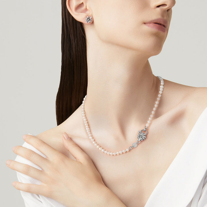 Giovanni Raspini Set Gänseblümchen Halskette und Ohrringe aus 925er Silber und Naturperlen X01609
