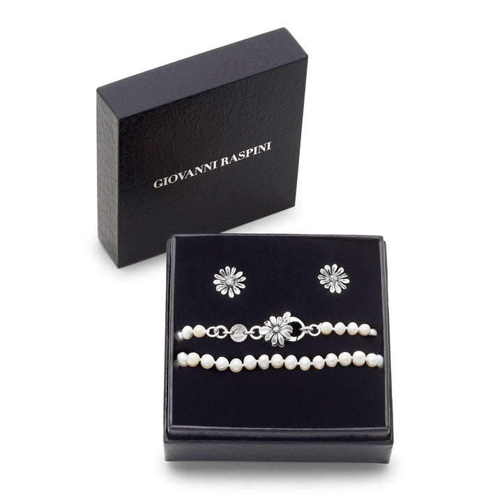 Giovanni Raspini Set Gänseblümchen Halskette und Ohrringe aus 925er Silber und Naturperlen X01609