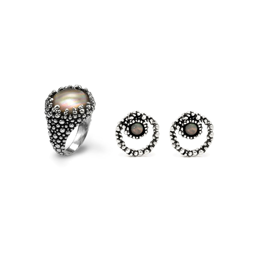 Giovanni Raspini set Maui oorbellen en ring in 925 zilver, parelmoer en kwarts X01612