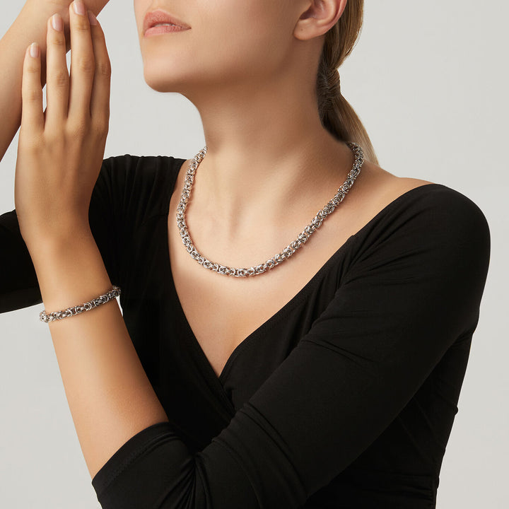Giovanni Raspini small Byzantine link set Necklace and bracelet in 925 Silver X01618