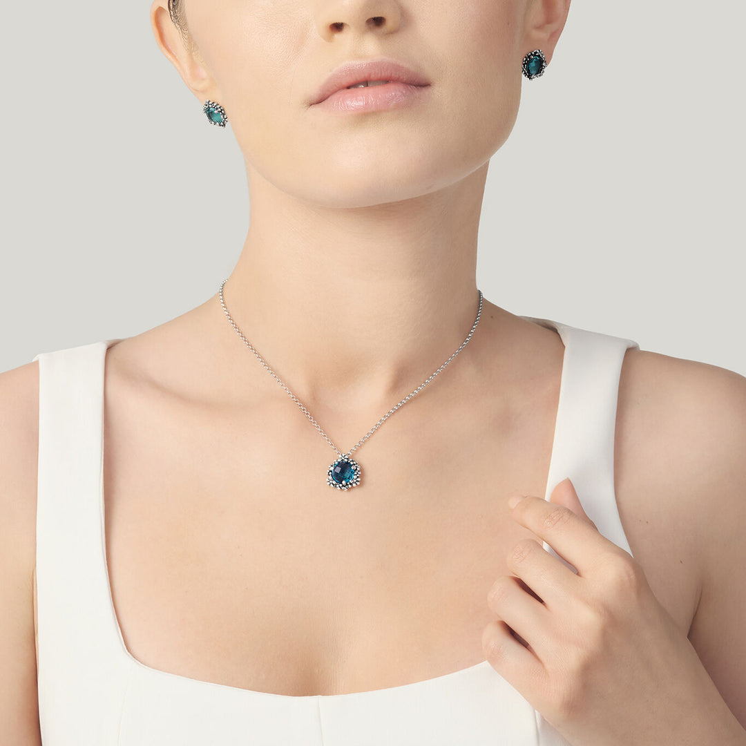 Giovanni Raspini set blue ivy Necklace and earrings in 925 silver and colored crystals X01619