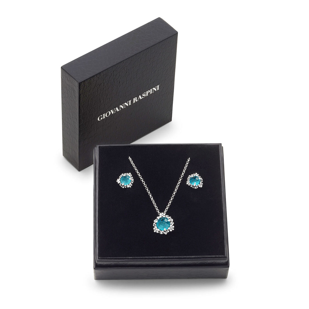 Giovanni Raspini set blue ivy Necklace and earrings in 925 silver and colored crystals X01619