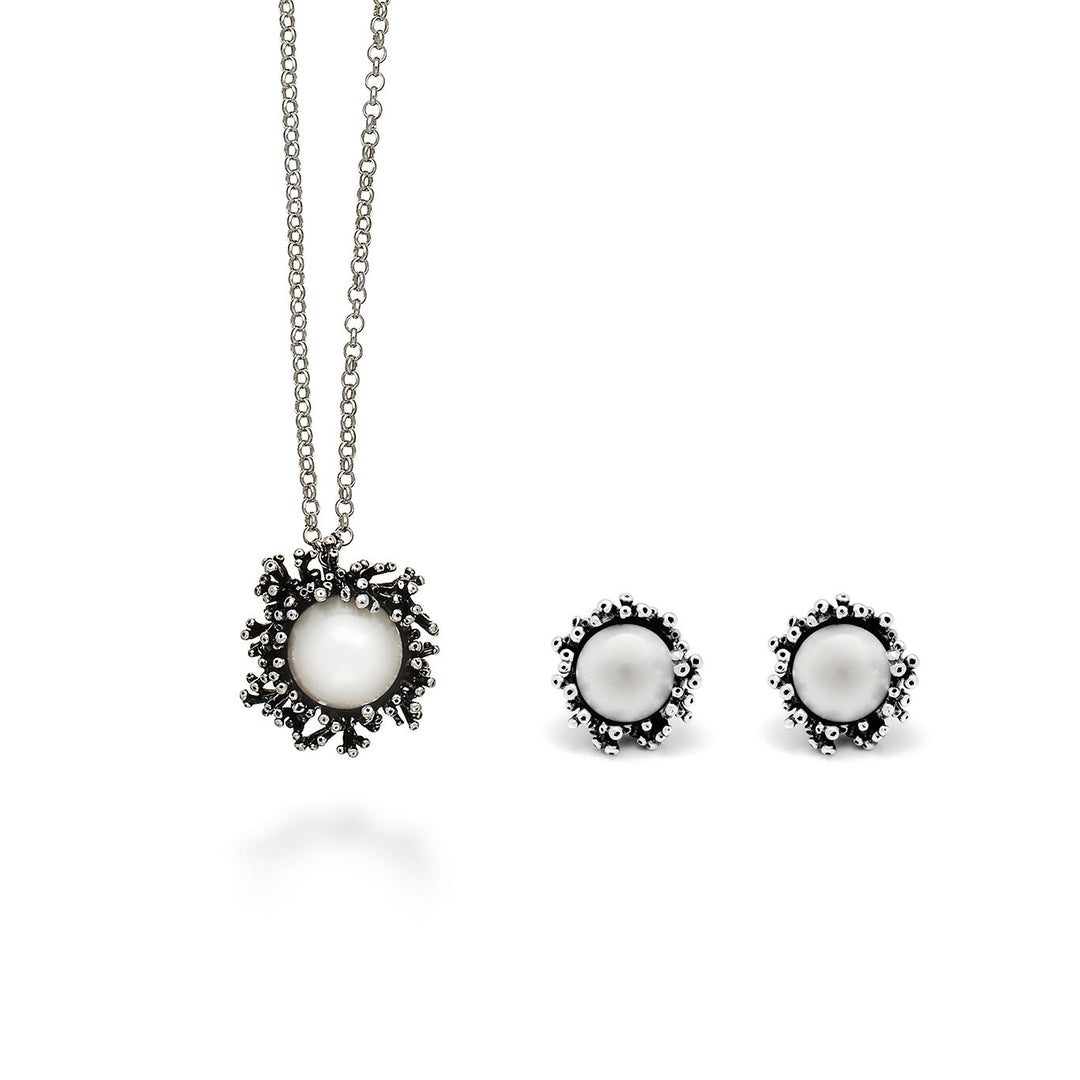 Giovanni Raspini Anemonen-Set Halskette und Ohrringe aus 925er Silber und Naturperlen X01620