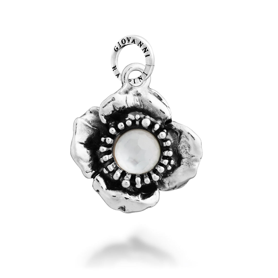 Giovanni Raspini Kamelien-Cabochon-Charm – Charm aus Silber, Perlmutt und Bergkristall – 12712
