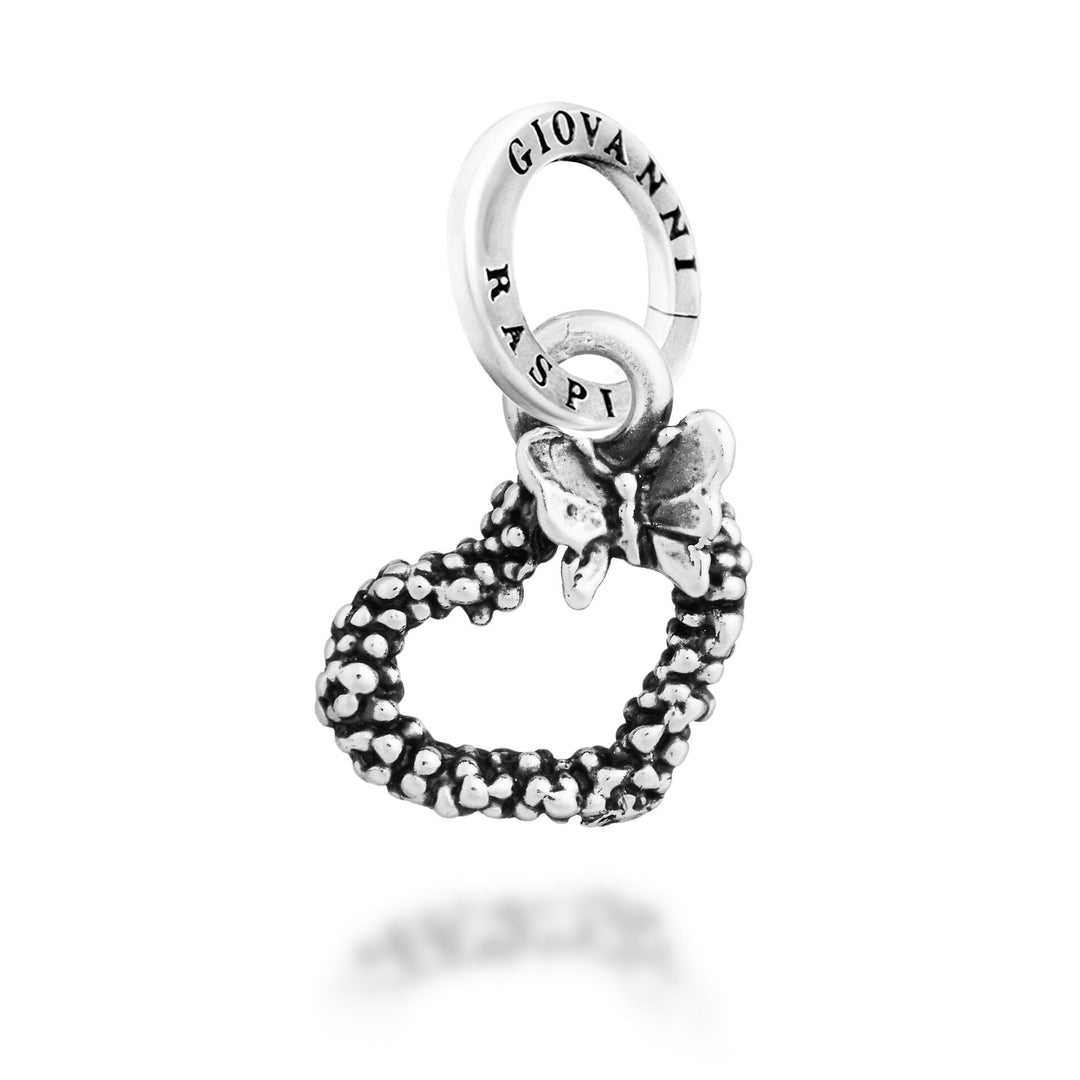 Giovanni Raspini Mimosa and Butterfly Heart Charm - Silver Charm - 12730