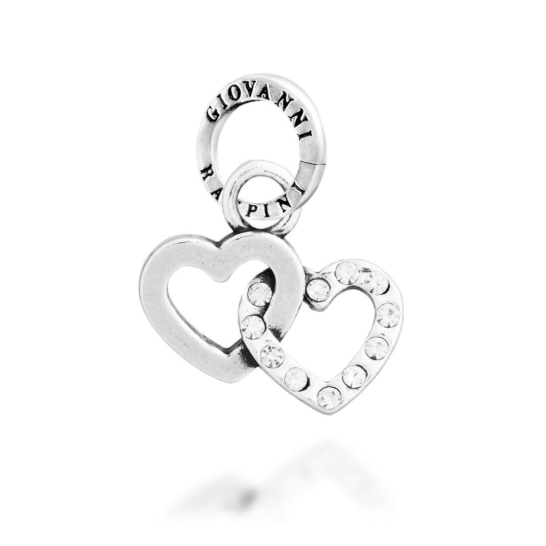 Giovanni Raspini Crystal Double Heart Charm - Zilver en zirkoon bedel - 12750