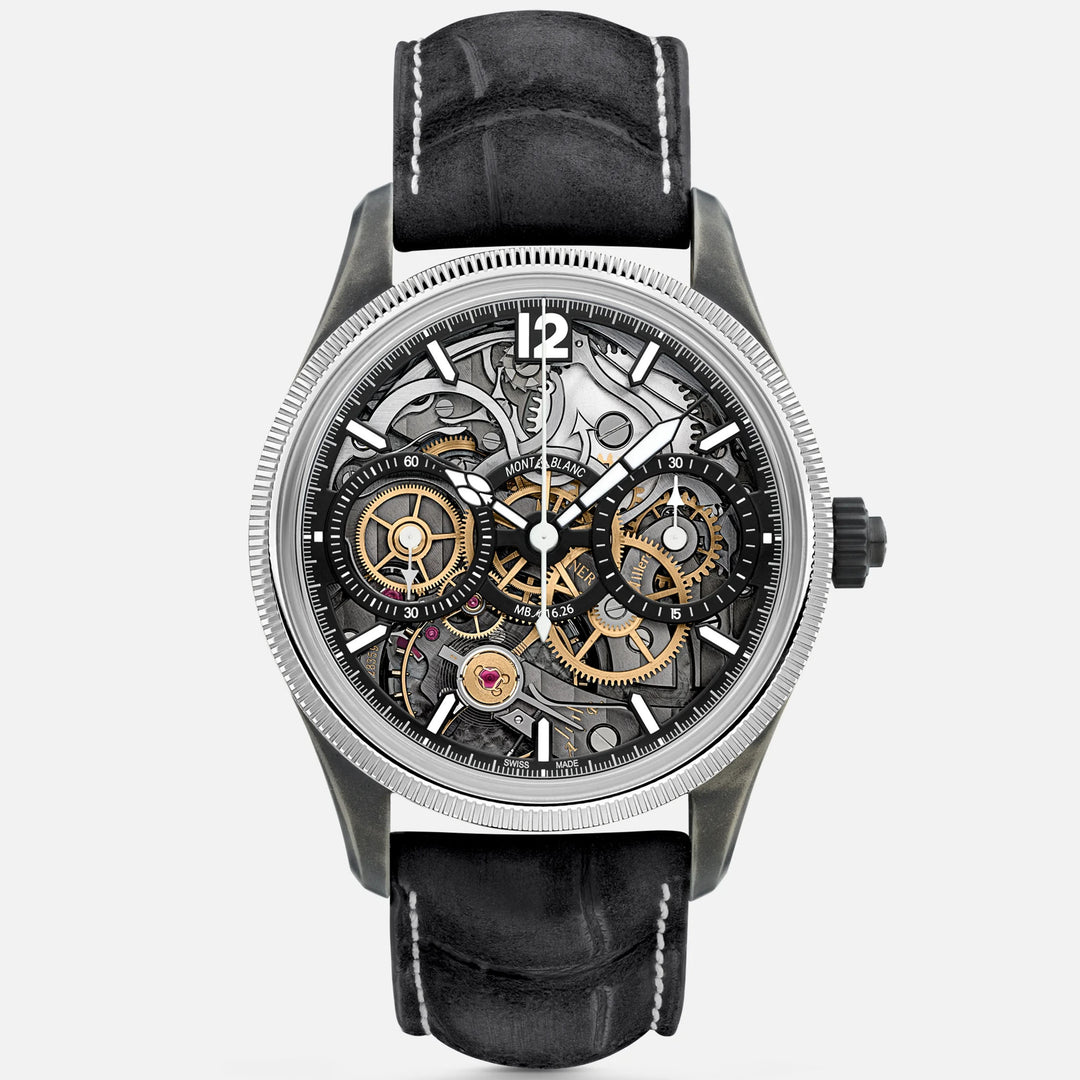 Montblanc horloge 1858 The Unveiled Secret Minerva Monopusher Chronograph Limited Edition - 88 stuks 43 mm geskeletteerd handmatig staal 131155