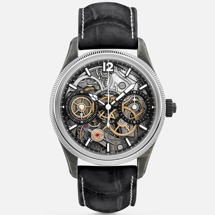 Montblanc horloge 1858 The Unveiled Secret Minerva Monopusher Chronograph Limited Edition - 88 stuks 43 mm geskeletteerd handmatig staal 131155