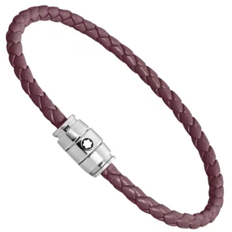 Montblanc 3-ring stalen en leren armband Meisterstück Cassis maat M 13431363
