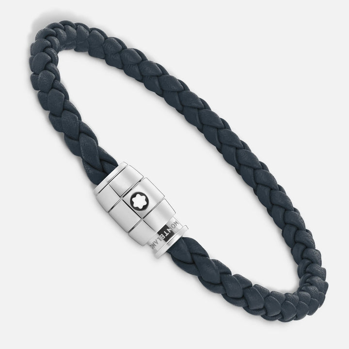 Montblanc 3-Ring-Stahlarmband und Meisterstück-Leder Air Force Blue Größe M 13601363