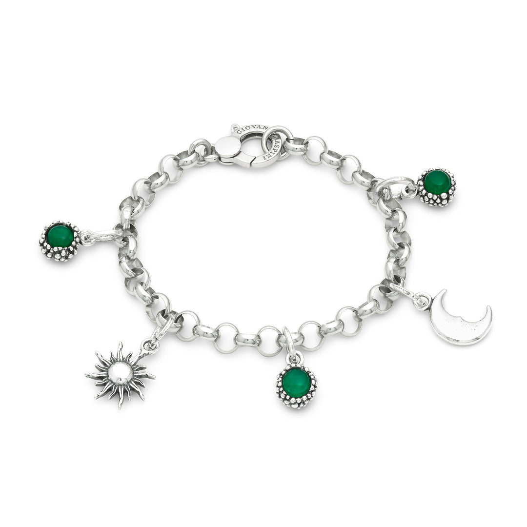 Giovanni Raspini Sonnen- und Mondarmband – Armband aus 925er Silber und grünem Onyx –