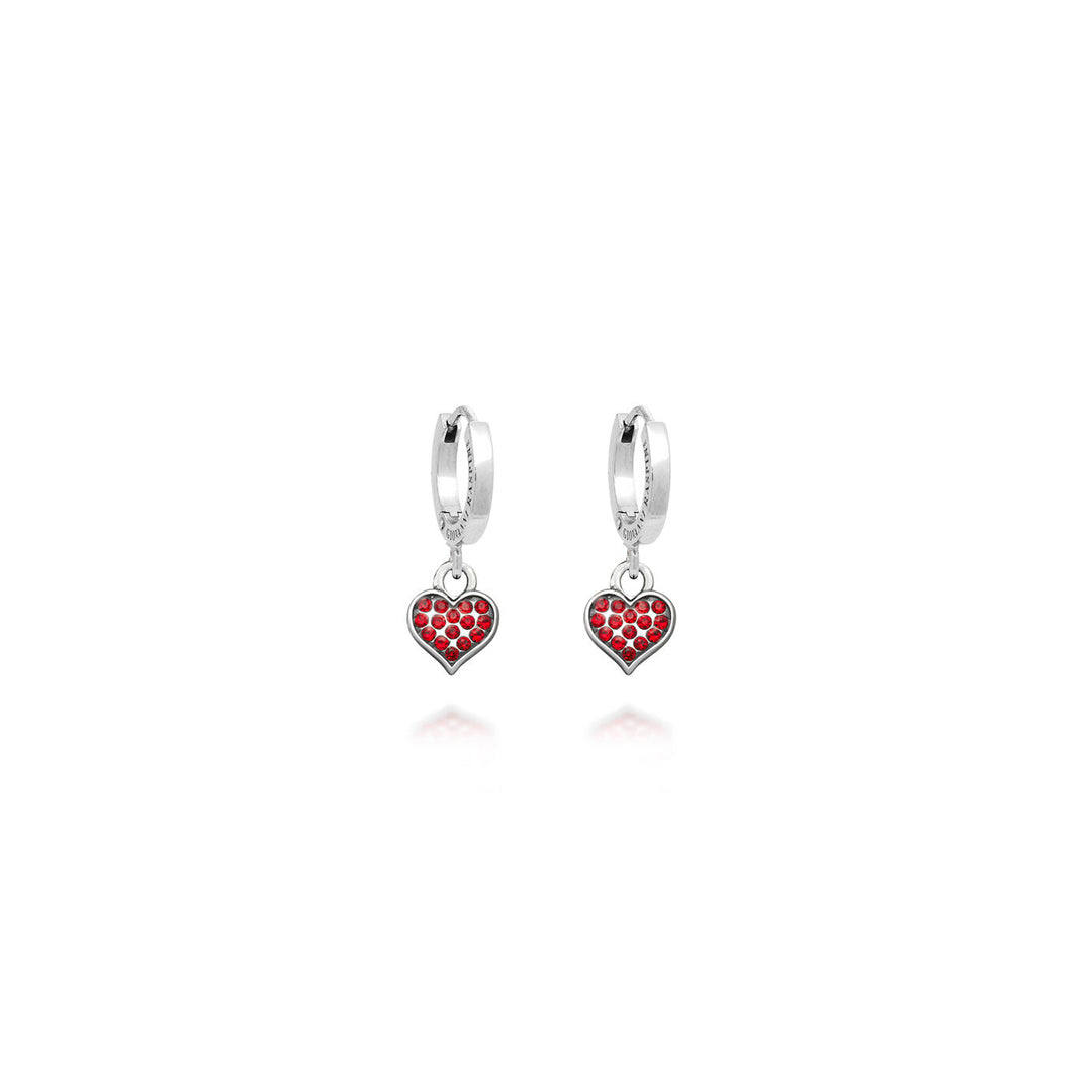 Giovanni Raspini Huggie Herz Ohrringe Kristall Rot Silber X01623