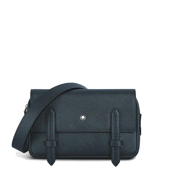 Montblanc blauwe tweed Sartorial leren schoudertas 220423