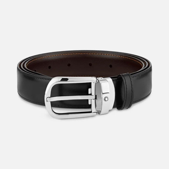 Montblanc eleganter Gürtel 30 mm reversible verstellbare Hufeisenschnalle schwarz/braun Sartorial 113834