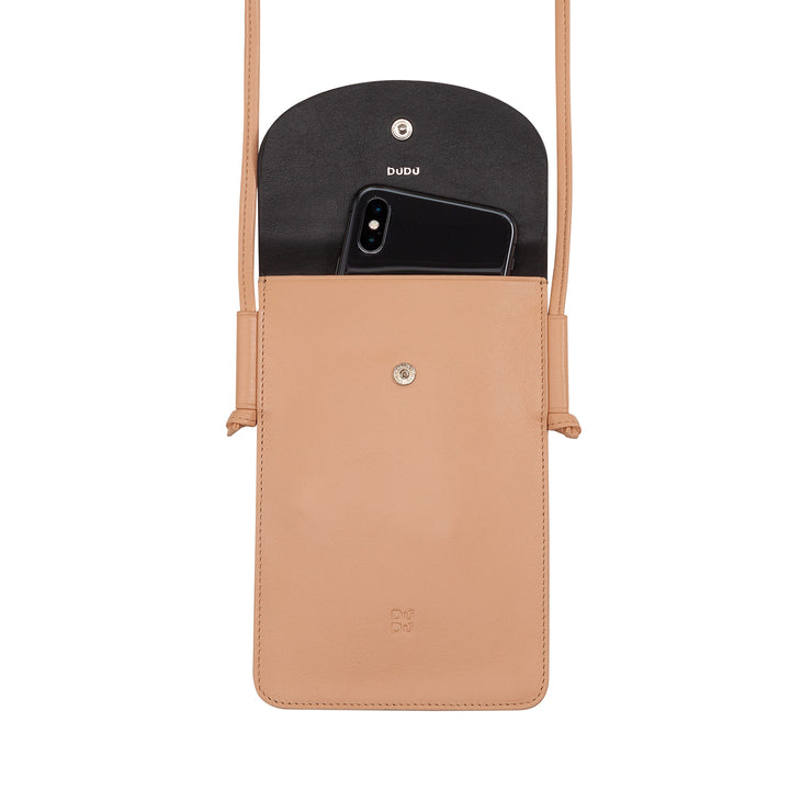 DUDU Leather Neck Phone Case, Smartphone Holder Case up to 6.7 Inch with Button, Adjustable Shoulder Strap, Slim Design