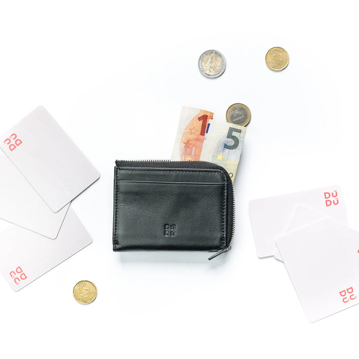 DUDU kleine herenportemonnee met ritssluiting, kleurrijke lederen RFID-portemonnee, creditcardhouder, compact zakontwerp