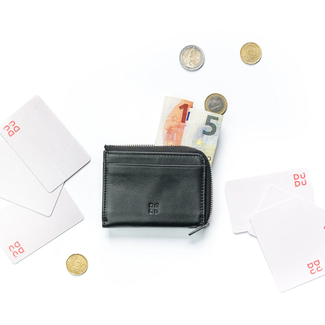 DUDU kleine herenportemonnee met ritssluiting, kleurrijke lederen RFID-portemonnee, creditcardhouder, compact zakontwerp
