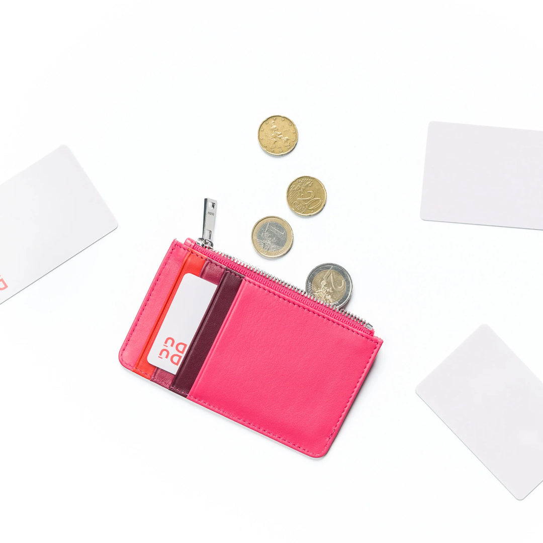 DUDU lederen creditcardhouder voor heren en dames, kleine slanke portemonnee, 4 kaarthouders, met ritssluiting