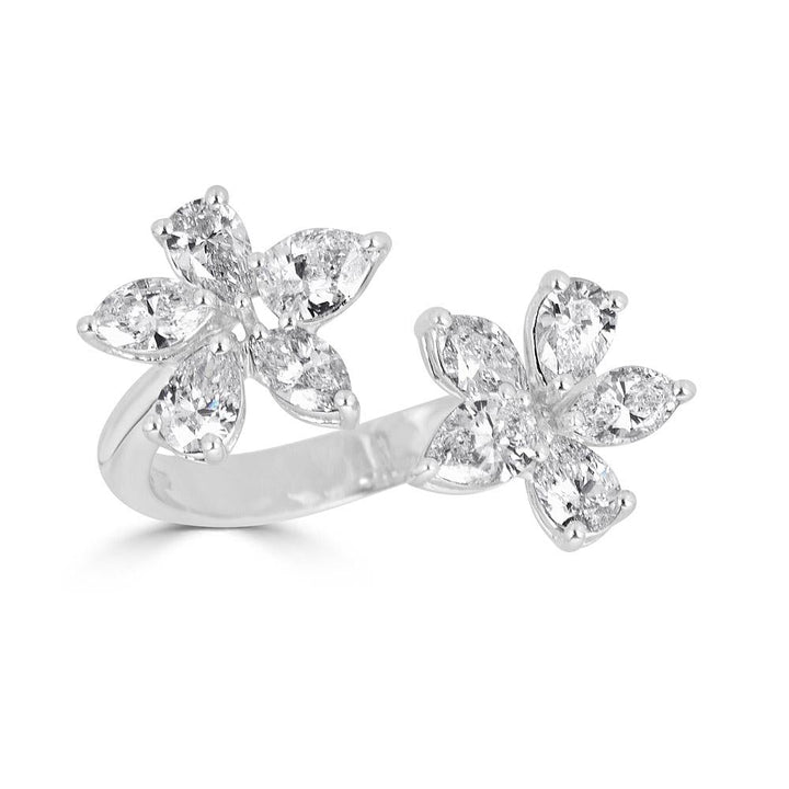 Zydo ring met dubbel element met bloem en fancy geslepen diamanten witgoud 54930