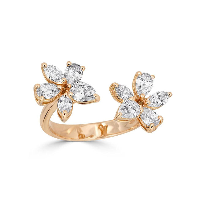 Zydo bloemvormige ring met dubbel element en fancy geslepen diamanten in roségoud 55384
