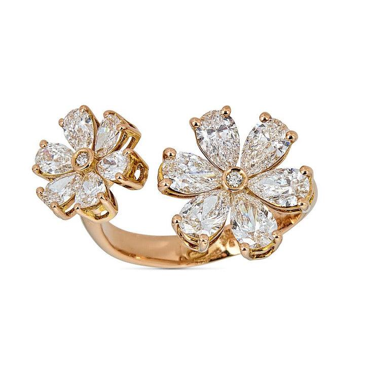 Zydo Doppelblumenring mit birnenförmigen Diamanten im Rundschliff, Roségold 58680