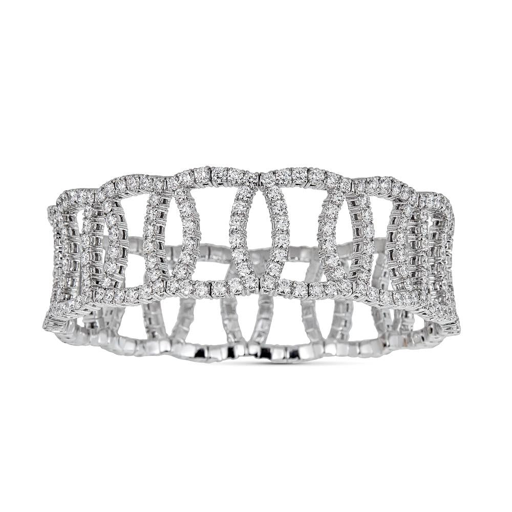 Zydo brede elastische armband overlappend met diamanten witgoud 60965