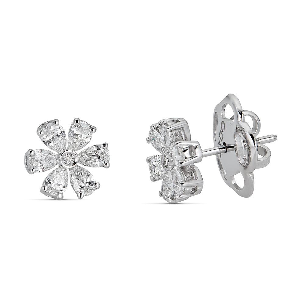 Birnenförmige Diamantblumen-Ohrstecker von Zydo, Weißgold 61270