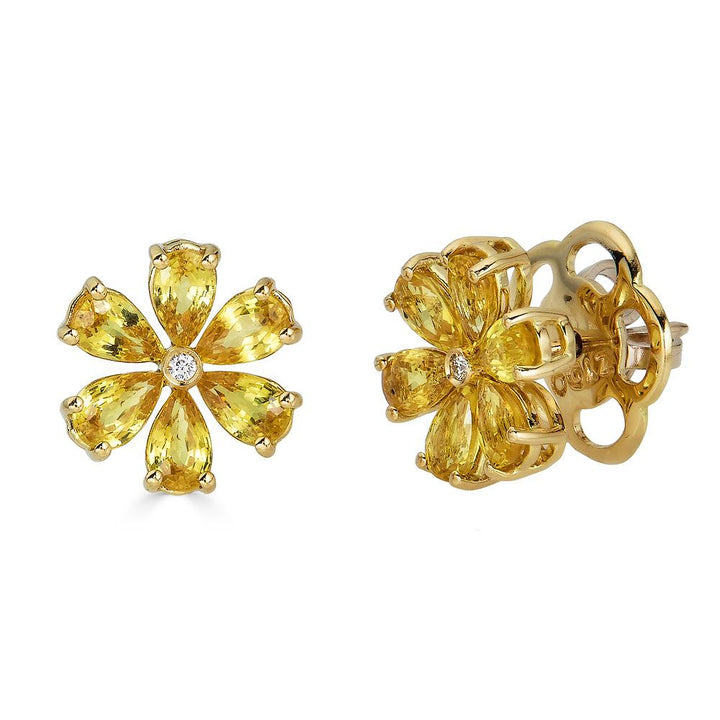 Zydo bloemvormige oorbellen met gekleurde edelstenen en diamanten geelgoud gele saffier 62174