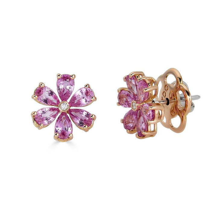 Zydo bloemvormige oorbellen met gekleurde edelstenen en diamanten roségoud roze saffier 62225
