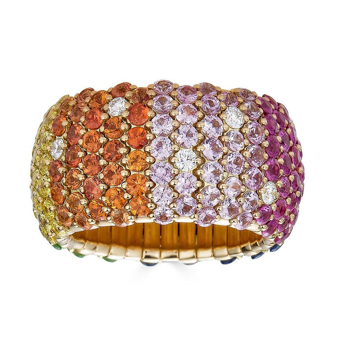 Zydo geelgouden Rainbow Dome brede elastische ring 64159