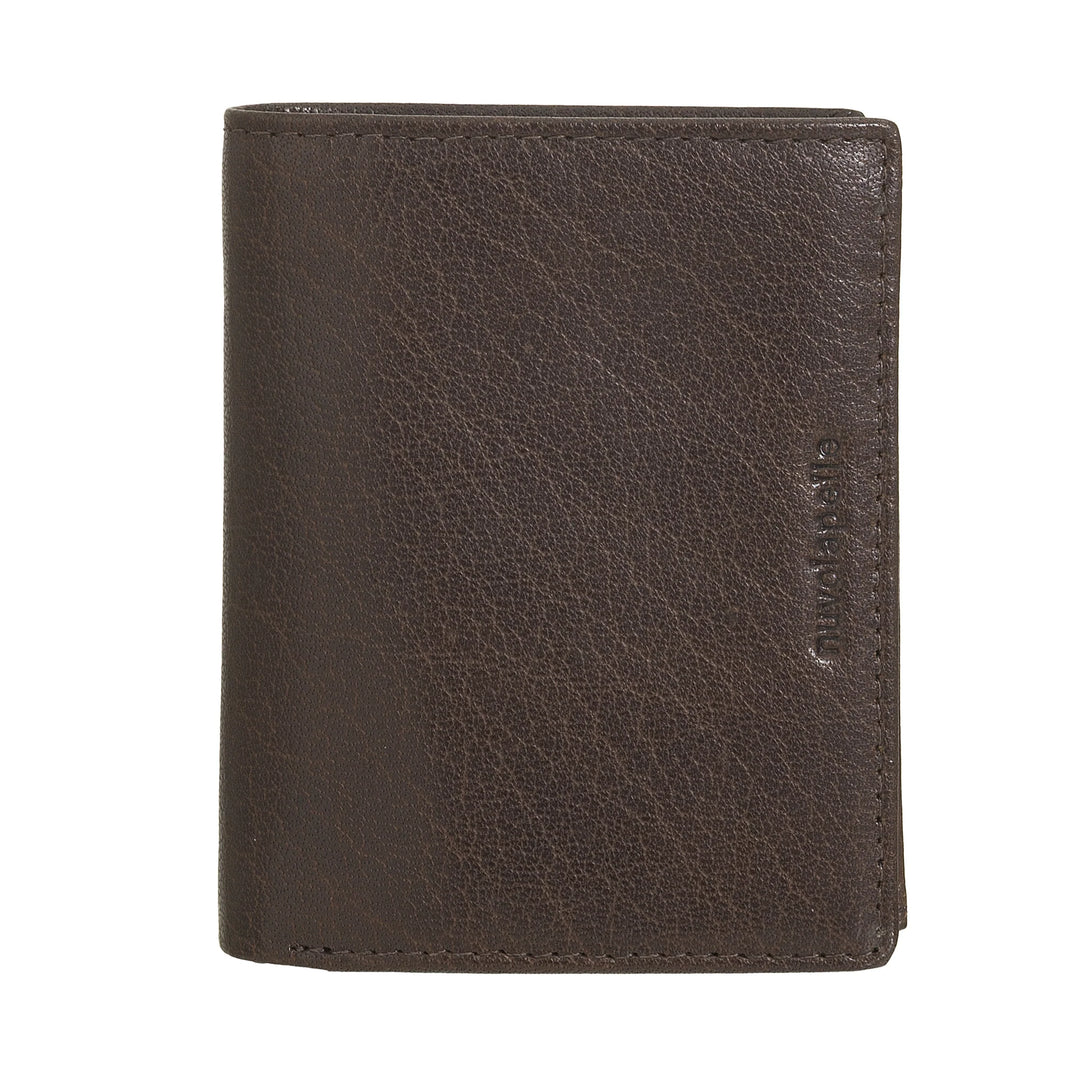 Nuvola Pelle Kleine Heren Portefeuille van Buffelleer met Muntvak - Compacte Verticale Portemonnee met Ritssluiting, Transparante Zakjes en Kaartenvak