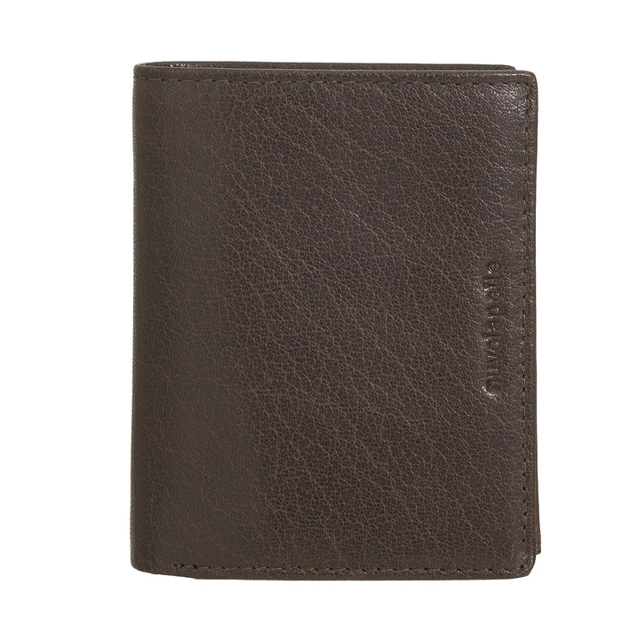 Nuvola Pelle Kleine Heren Portefeuille van Buffelleer met Muntvak - Compacte Verticale Portemonnee met Ritssluiting, Transparante Zakjes en Kaartenvak