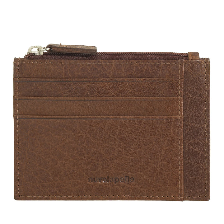 Nuvola Pelle Slim Pocket-creditcardhouder van leer voor heren met portemonnee met ritssluiting